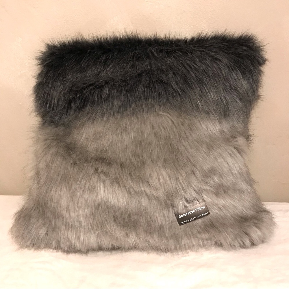Gray and Black Faux Fur Decorative Pillow
